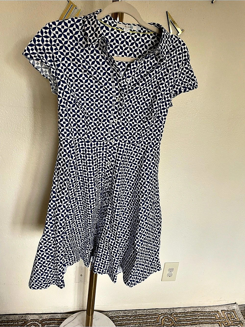 Boden Geometric Mini Dress in Blue & White